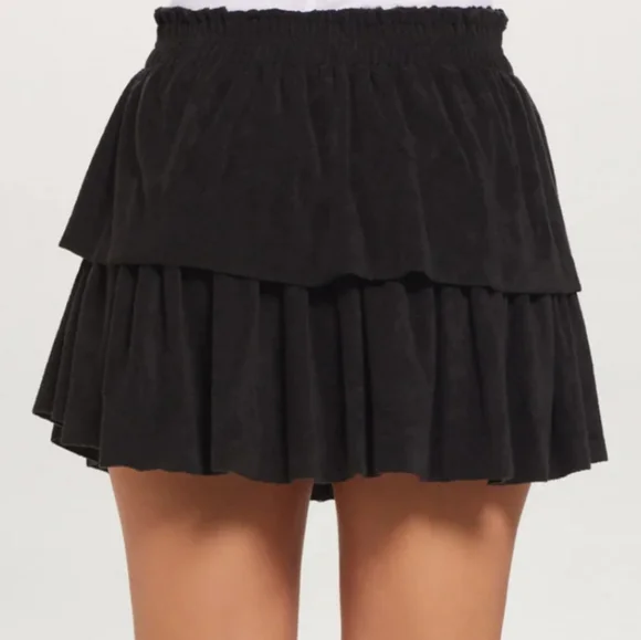 GOLDIE LEWINTER EVEREVE Peruvian pima cotton BLACK RUFFLE MINI SKIRT M cy